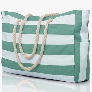 Striped Green and White Tote Bag